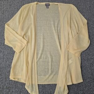 Chicos Open Front Semi Sheer Cardigan  3/4 Sleeve Butter Yellow Size 2 Large